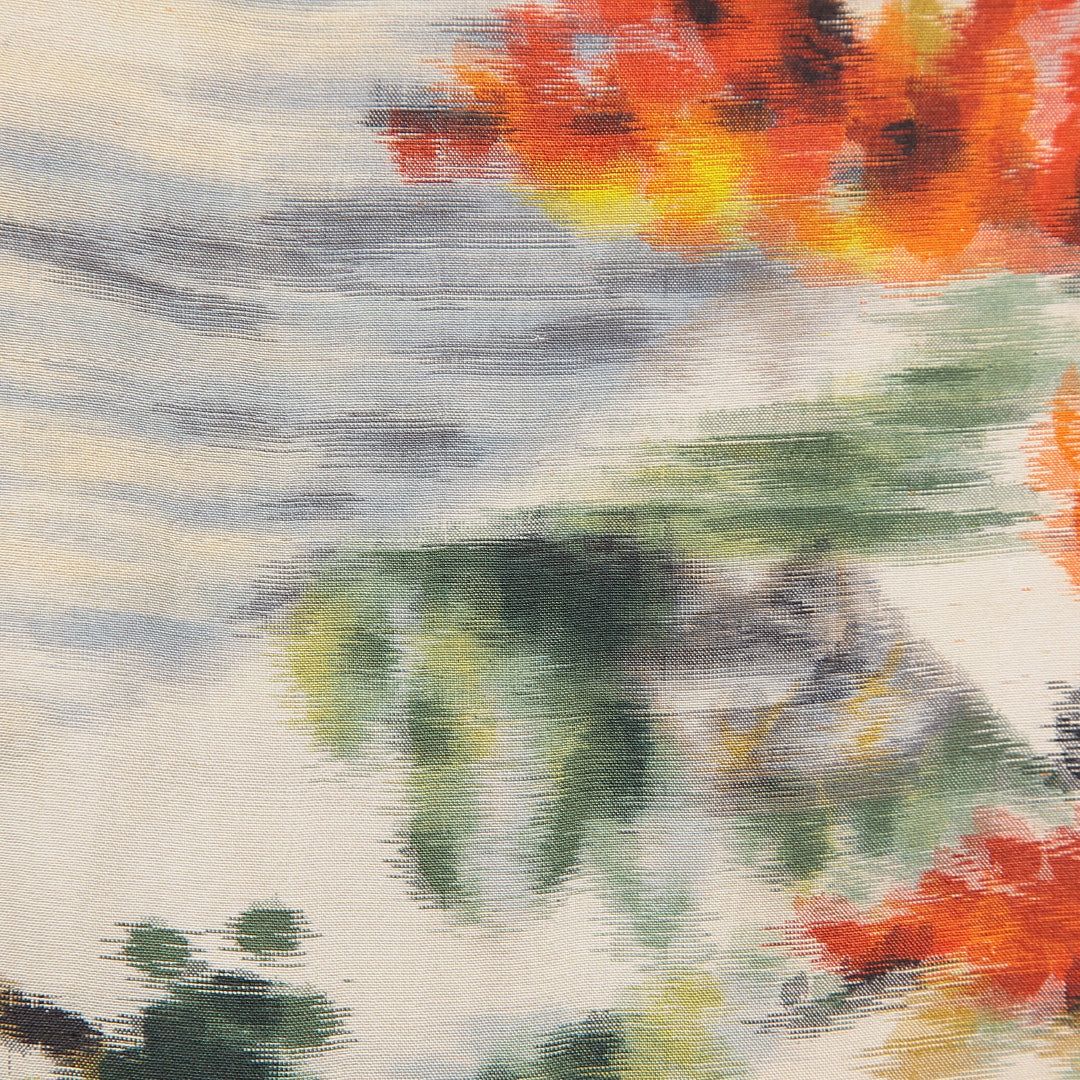 アンティーク 紬(銘仙) 袷 身丈144cm 裄丈61cm 正絹 Aランク XSサイズ バチ衿 橋 松 クリーム系 多色系 1216-15624