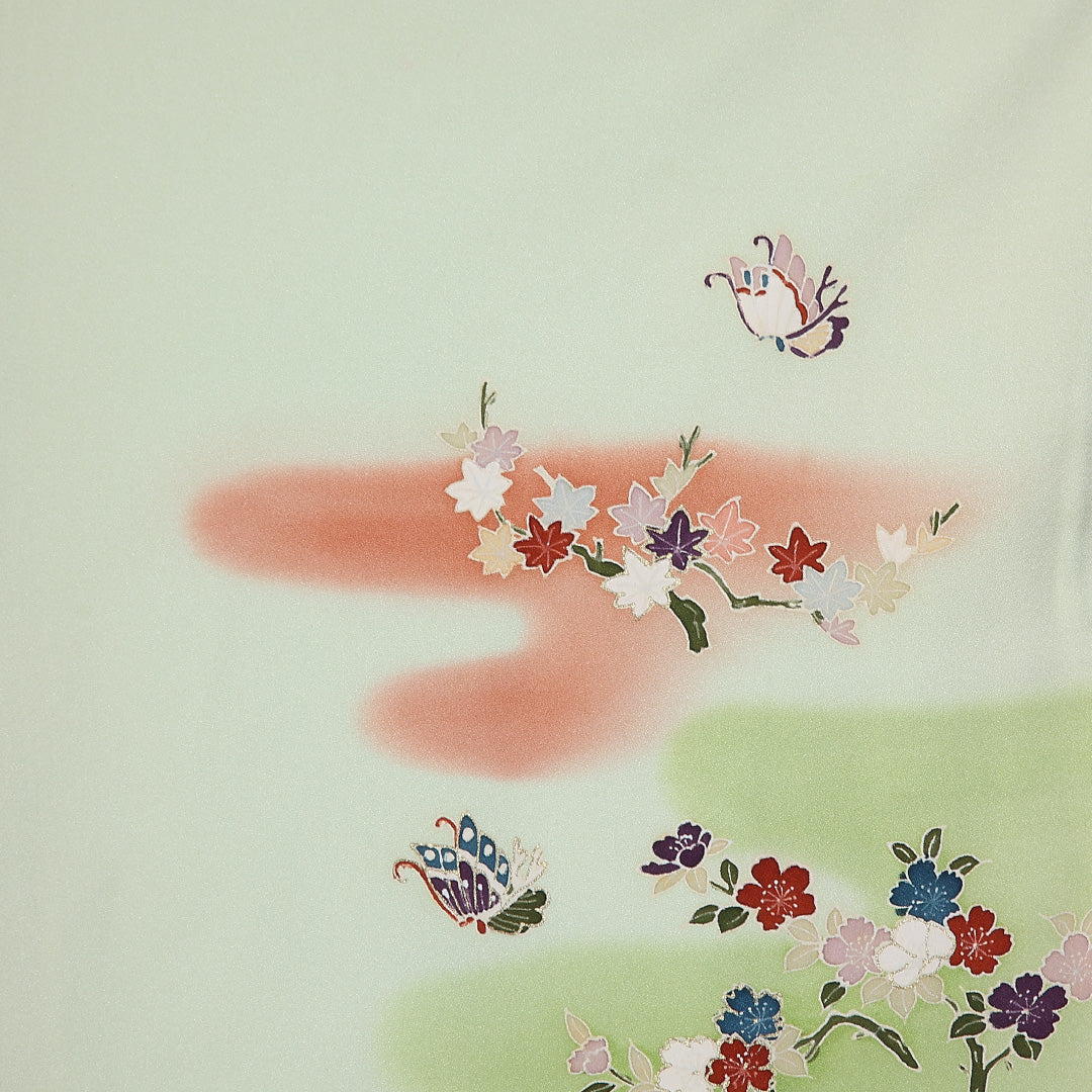 訪問着 袷 身丈163cm 裄67.5cm 正絹 揚羽蝶 桜 エ霞 紅葉 Aランク 1212-00744