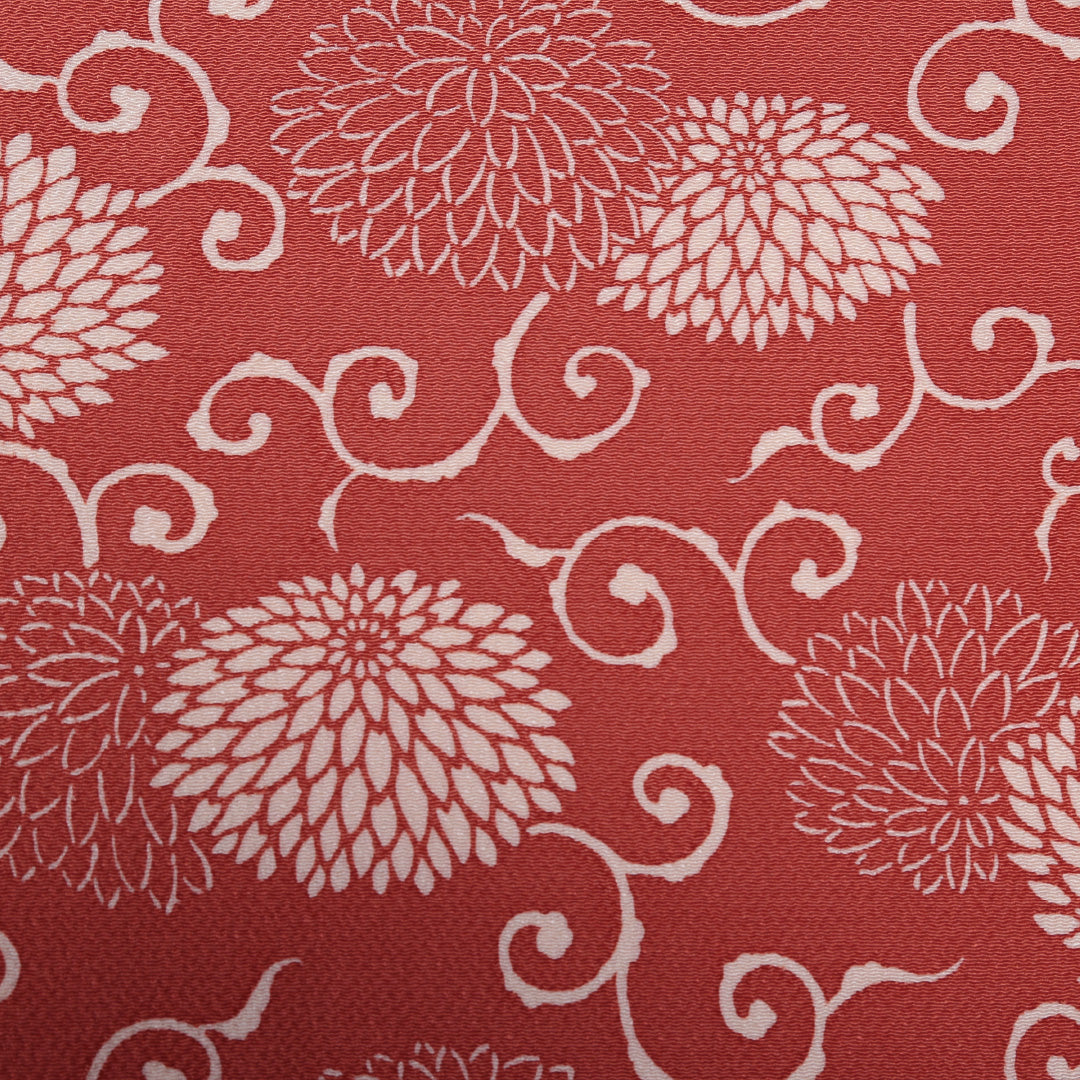 小紋 袷 身丈153cm 裄丈63cm 正絹 Sランク Sサイズ 広衿 インフォーマル ちりめん 唐草 菊 朱系 1215-01729