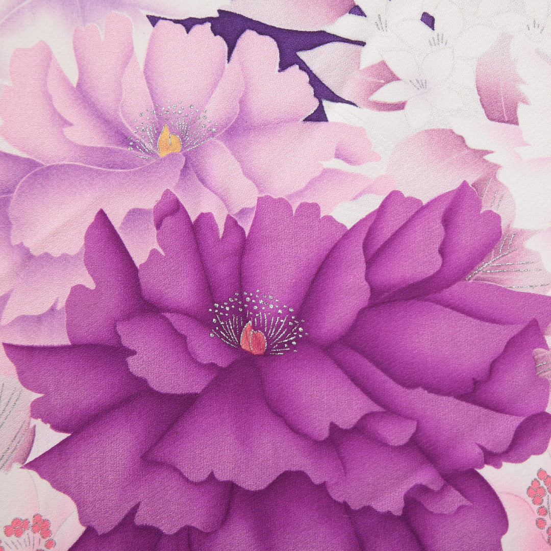 振袖 身丈171cm 裄丈68cm Bランク 袷 正絹 広衿 銀彩 牡丹 桜 1213-F0060