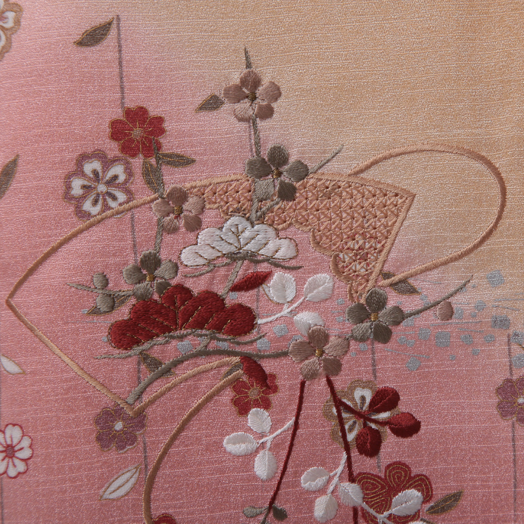 訪問着 袷 身丈160~164cm 裄64cm 正絹 桜 刺繍 クリーム系 Aランク 1212-00612