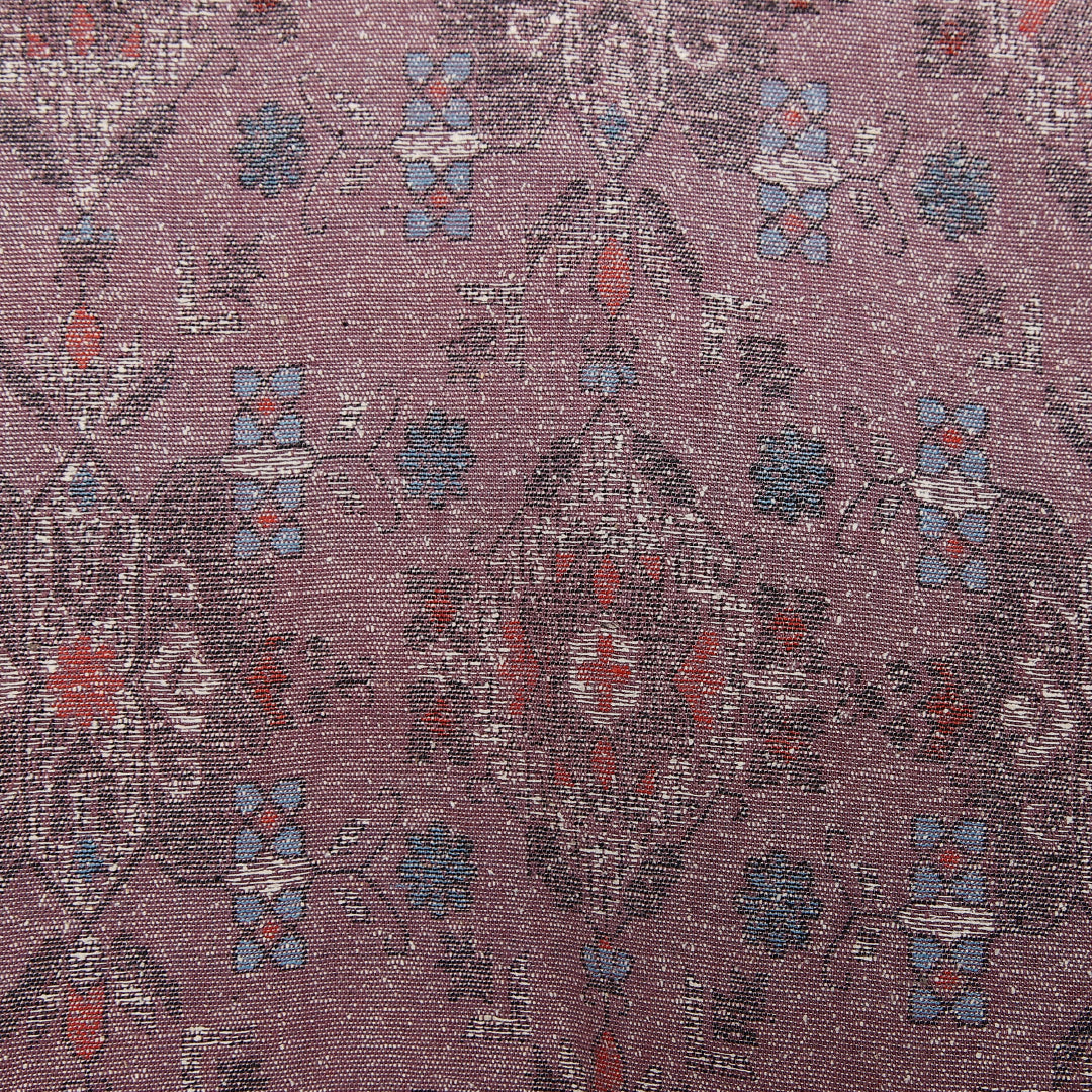 洗える着物 ウールの紬 単衣 身丈151cm 裄丈62cm ウール Sランク カジュアル バチ衿 Sサイズ アラベスク文様 ピンク系 RP 1223-13632