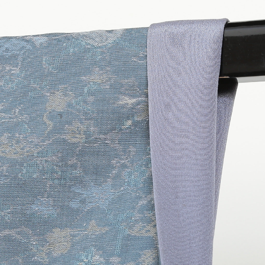 紬 袷 身丈147cm 裄丈63cm 正絹 Aランク XSサイズ 広衿 カジュアル 花鳥風月 青系 1216-02829