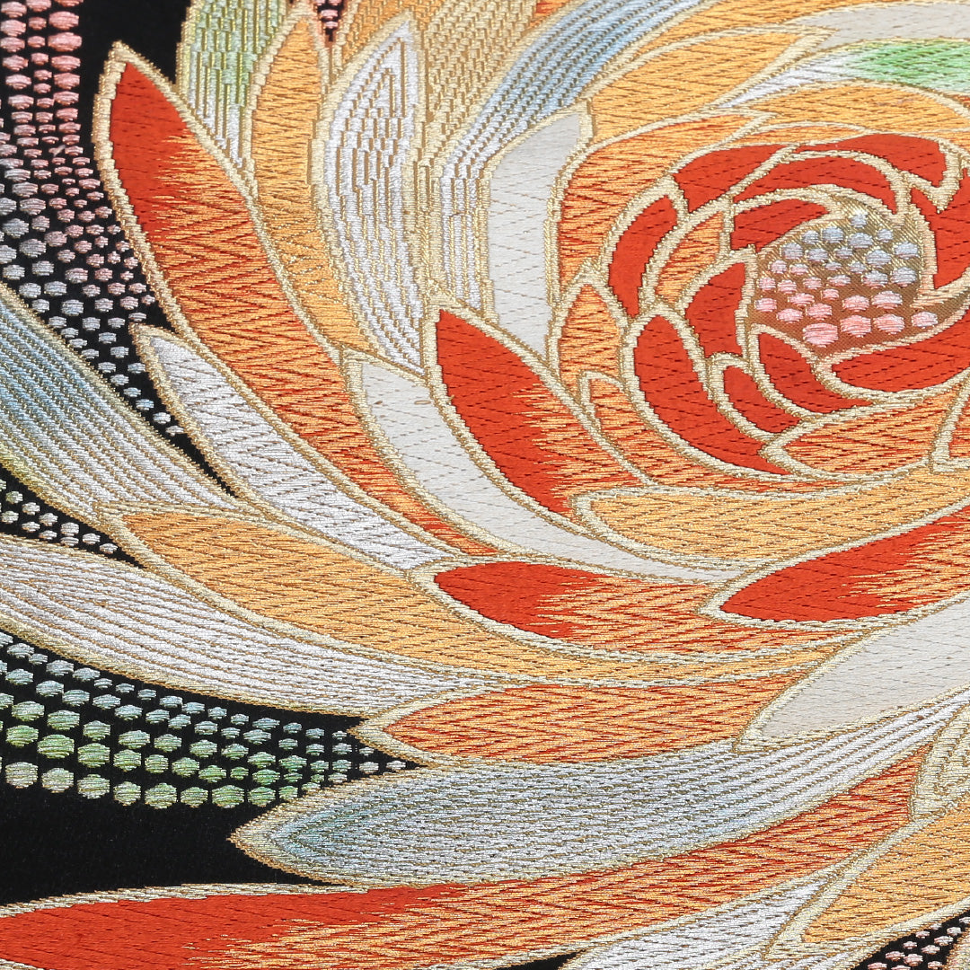 袋帯 帯丈416cm 六通 仕立て上がり フォーマル Sランク レトロ 吉祥文様 金糸 銀糸 黒系 122300510210