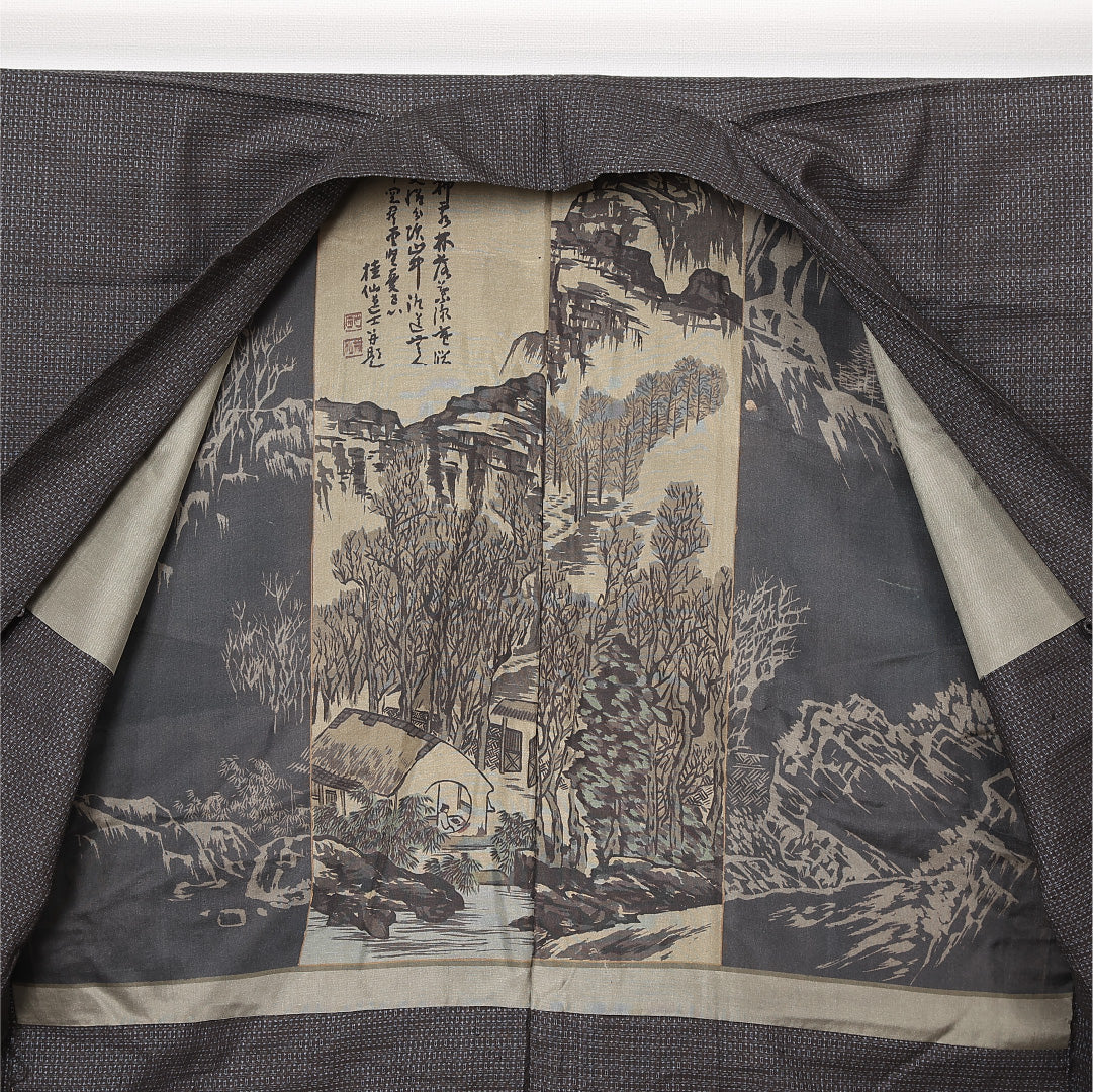 羽織 男性用 袷 身丈93cm 裄丈66cm 正絹 Cランク カジュアル Sサイズ 格子絣 グレー系 LP 1235-13081