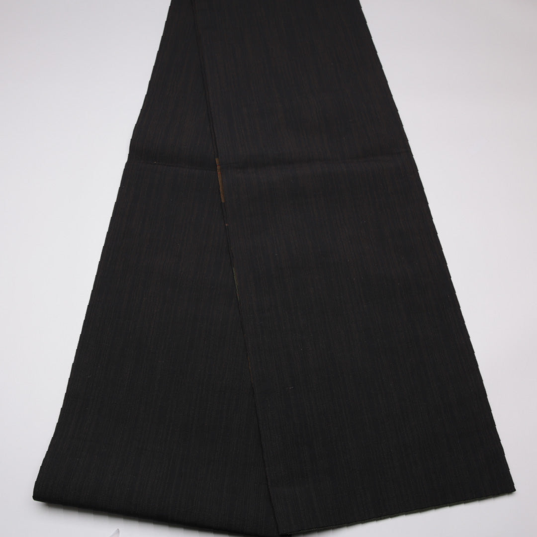 未使用品 袋帯 帯丈432cm 全通 縞 紬 リバーシブル カジュアル 紺系 正絹 Sランク 1223-01113