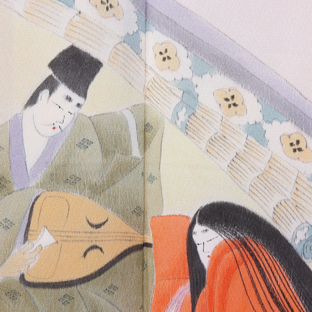 訪問着 身丈161cm 裄丈65cm 正絹 Aランク 袷 広衿 琵琶 平安絵巻 1212-10226