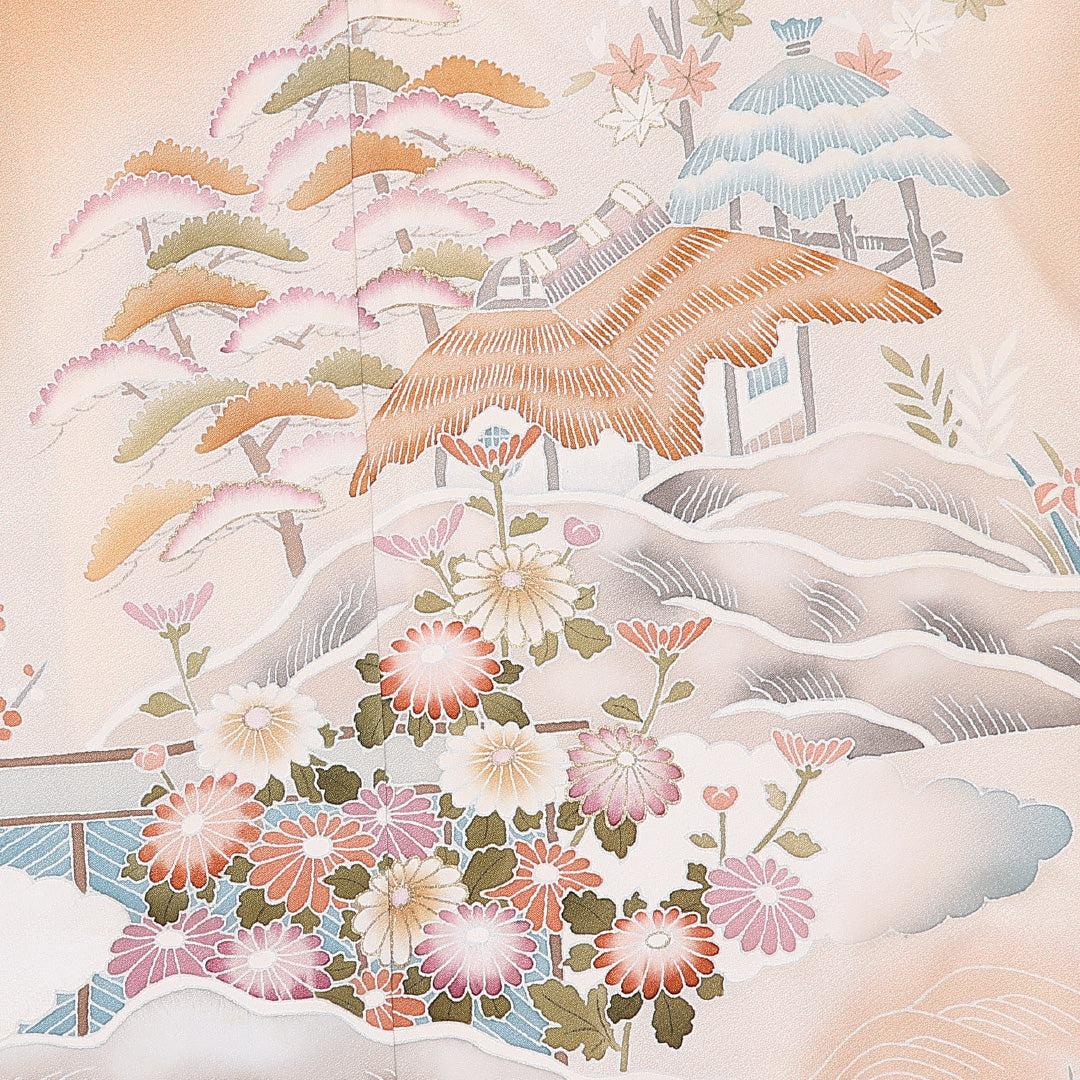 訪問着 袷 身丈159cm 裄65.5cm 正絹 茶屋辻 梅鉢 笠松 Sランク 1212-00779