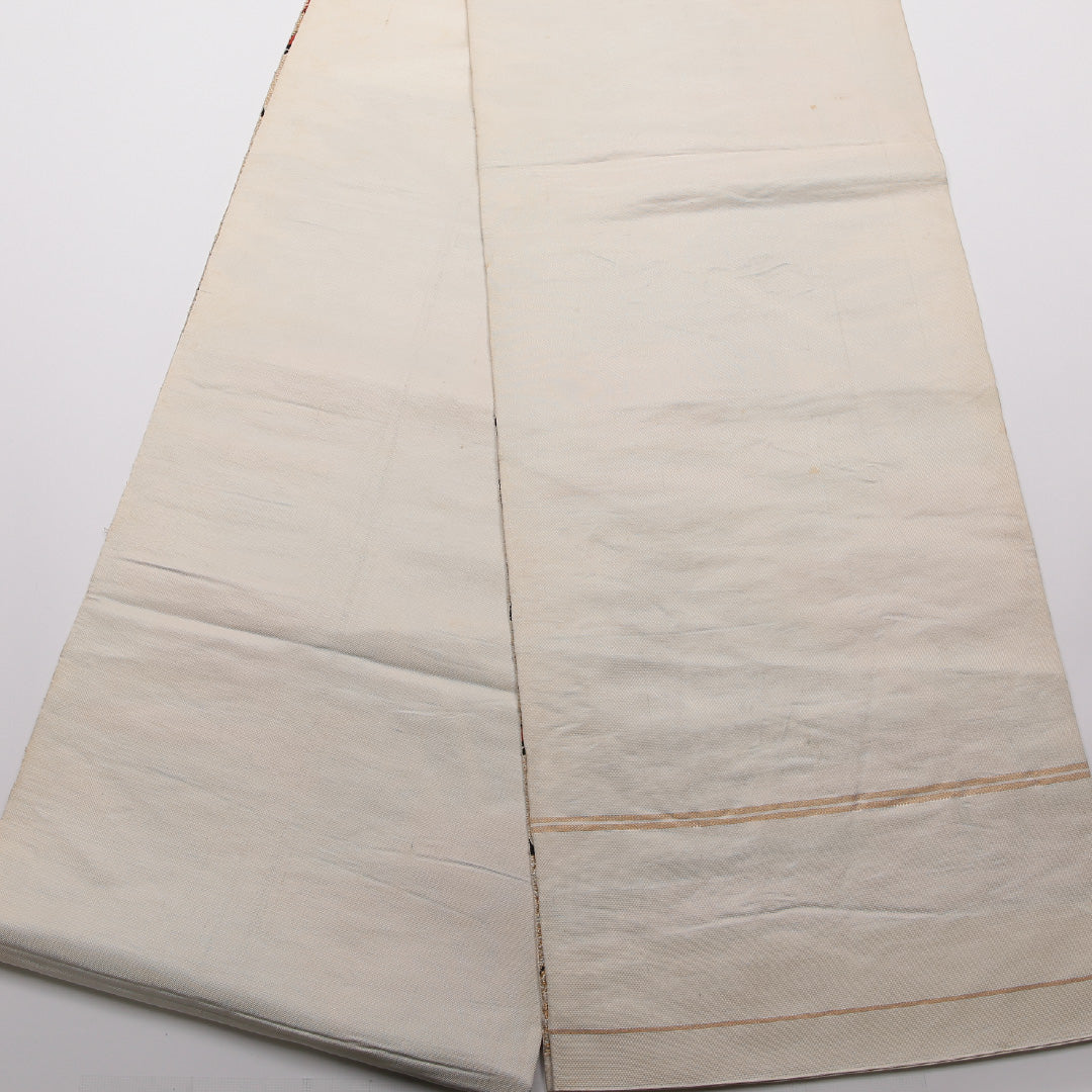 アンティーク 袋帯 帯丈418cm 正絹 六通 孔雀 花柄 クリーム系 1243-01357