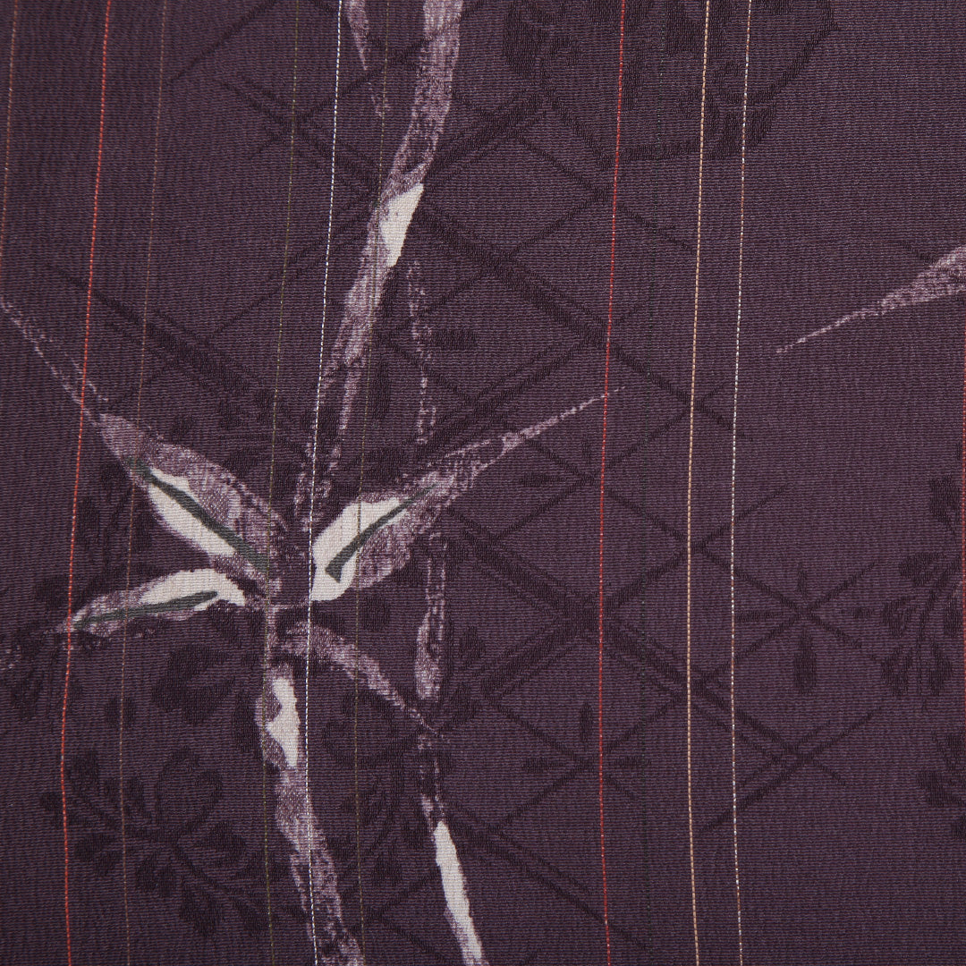 アンティーク 小紋 袷 身丈149cm 裄丈61cm 正絹 Bランク XSサイズ 広衿 笹 紫系 1215-02092