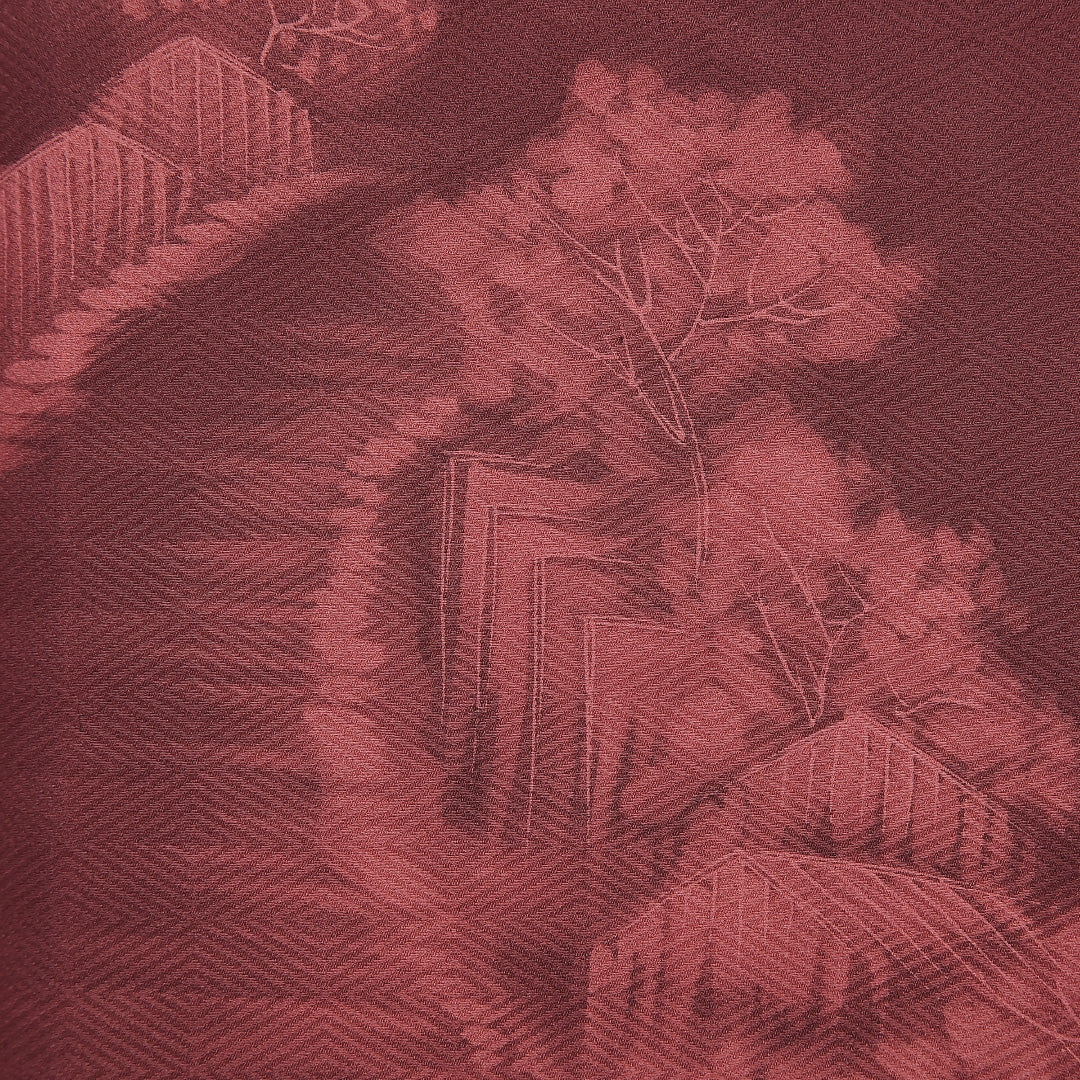 付下げ 袷 身丈162cm 裄丈66cm 正絹 Bランク インフォーマル 広衿 Lサイズ ぼかし染 風景柄 赤系 RP 1218-04798