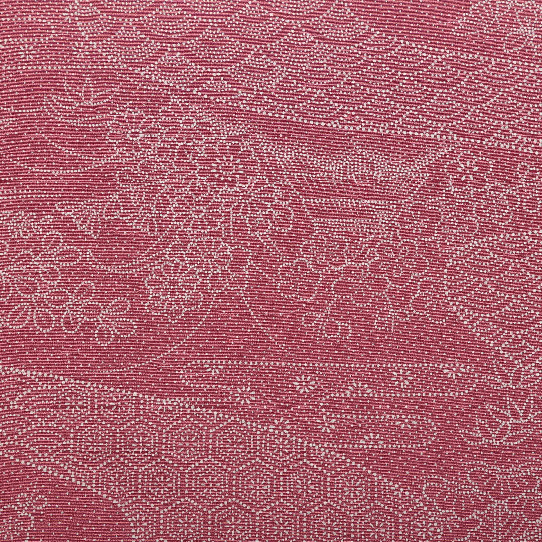 小紋 袷 身丈157cm 裄丈64cm 正絹 Aランク Mサイズ バチ衿 インフォーマル ちりめん 茶屋辻 青海波 ピンク系 1215-01505