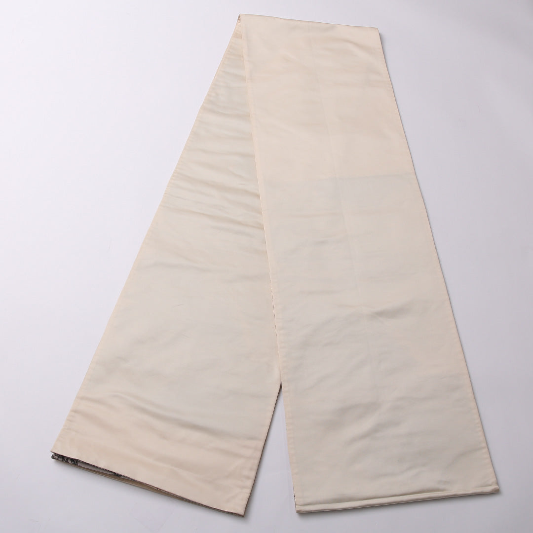 袋帯 帯丈420cm 正絹 全通 フォーマル 扇面文 流水 松 クリーム系 1243-01574