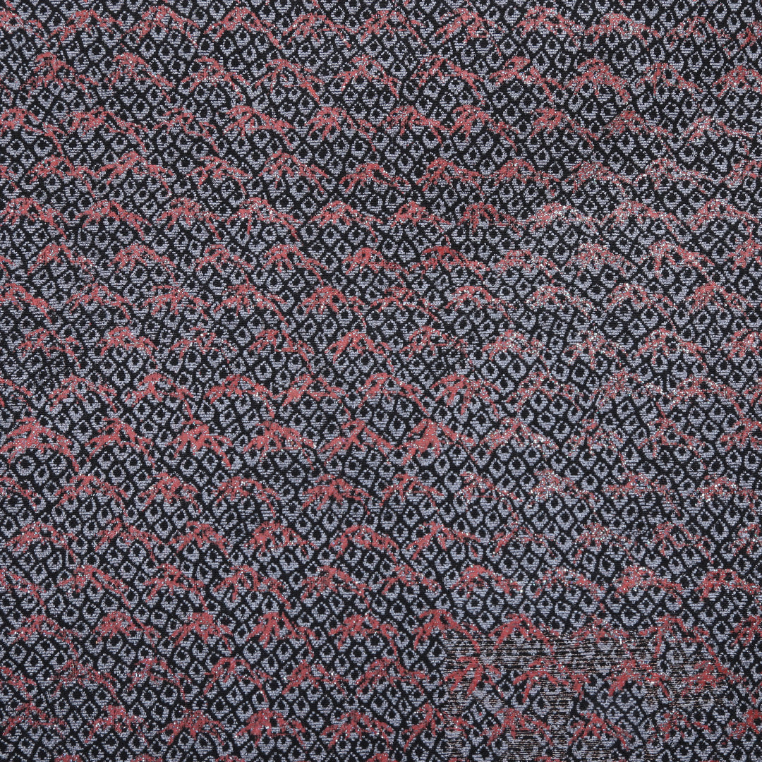 小紋 袷 身丈146cm 裄丈63cm 正絹 Sランク XSサイズ 広衿 インフォーマル 織り出し 笹 黒系 銀系 1215-02042