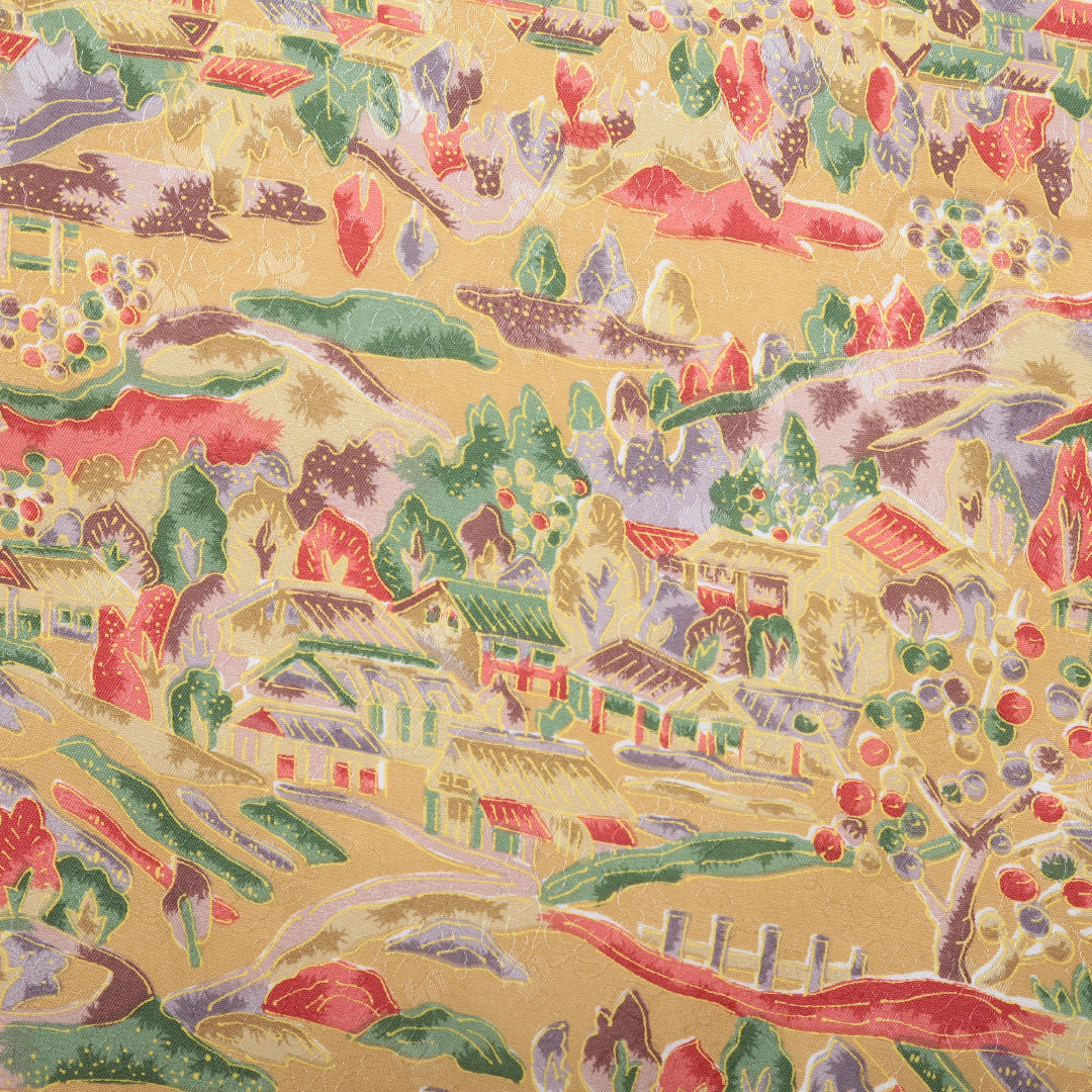 小紋 洗える着物 袷 身丈161cm 裄丈64cm ポリエステル Aランク Lサイズ 広衿 インフォーマル 茶屋辻 黄系 1215-01596