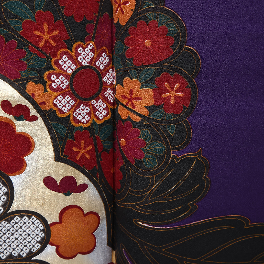 振袖 身丈167cm 裄丈67cm Sランク 正絹 袷 広衿 XL 菊 フォーマル シック 気品 紫系 1213-F0482