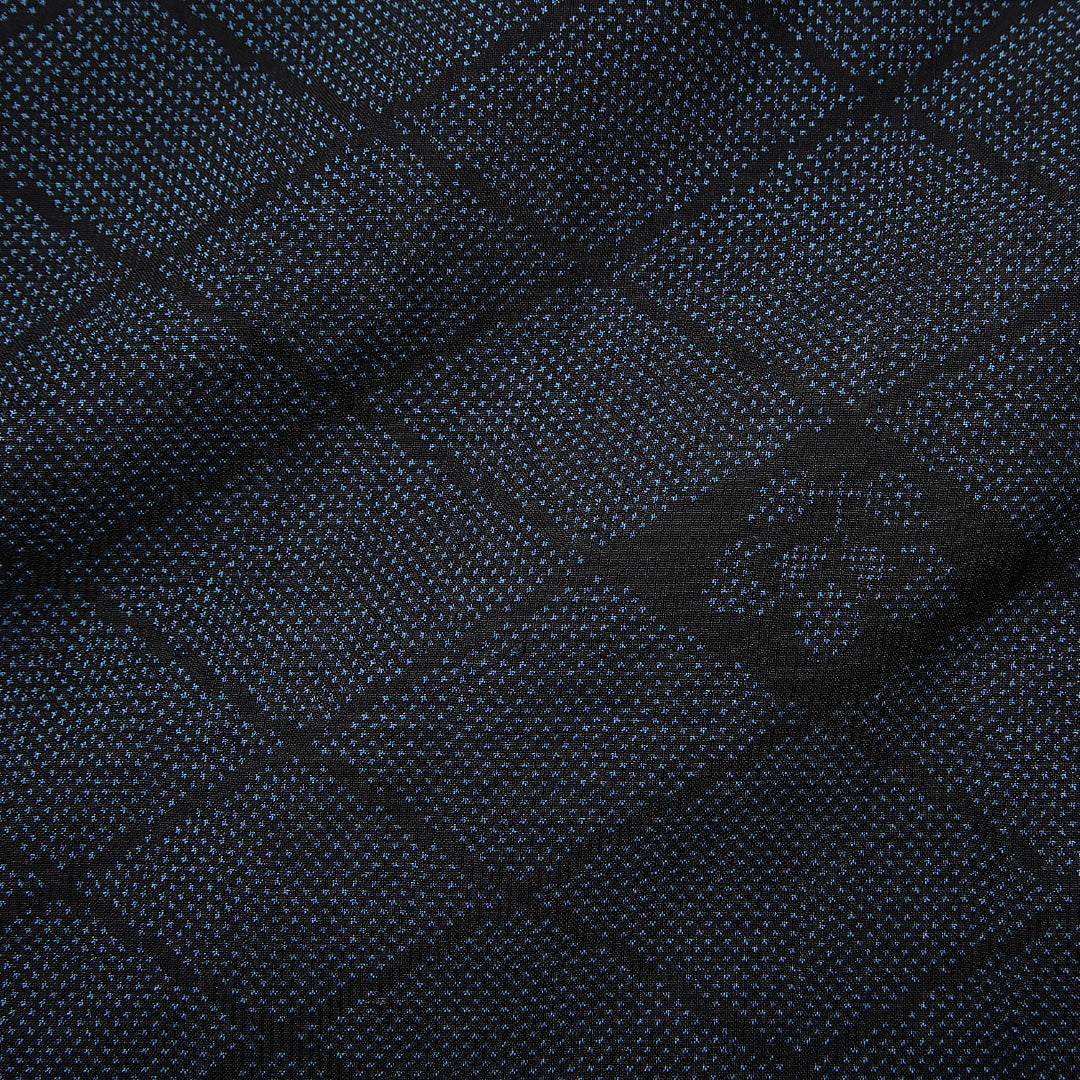 大島紬 袷 身丈158cm 裄丈65cm 正絹 Aランク インフォーマル 広衿 Mサイズ 経緯絣 菱 紺系 RP 1223-14071