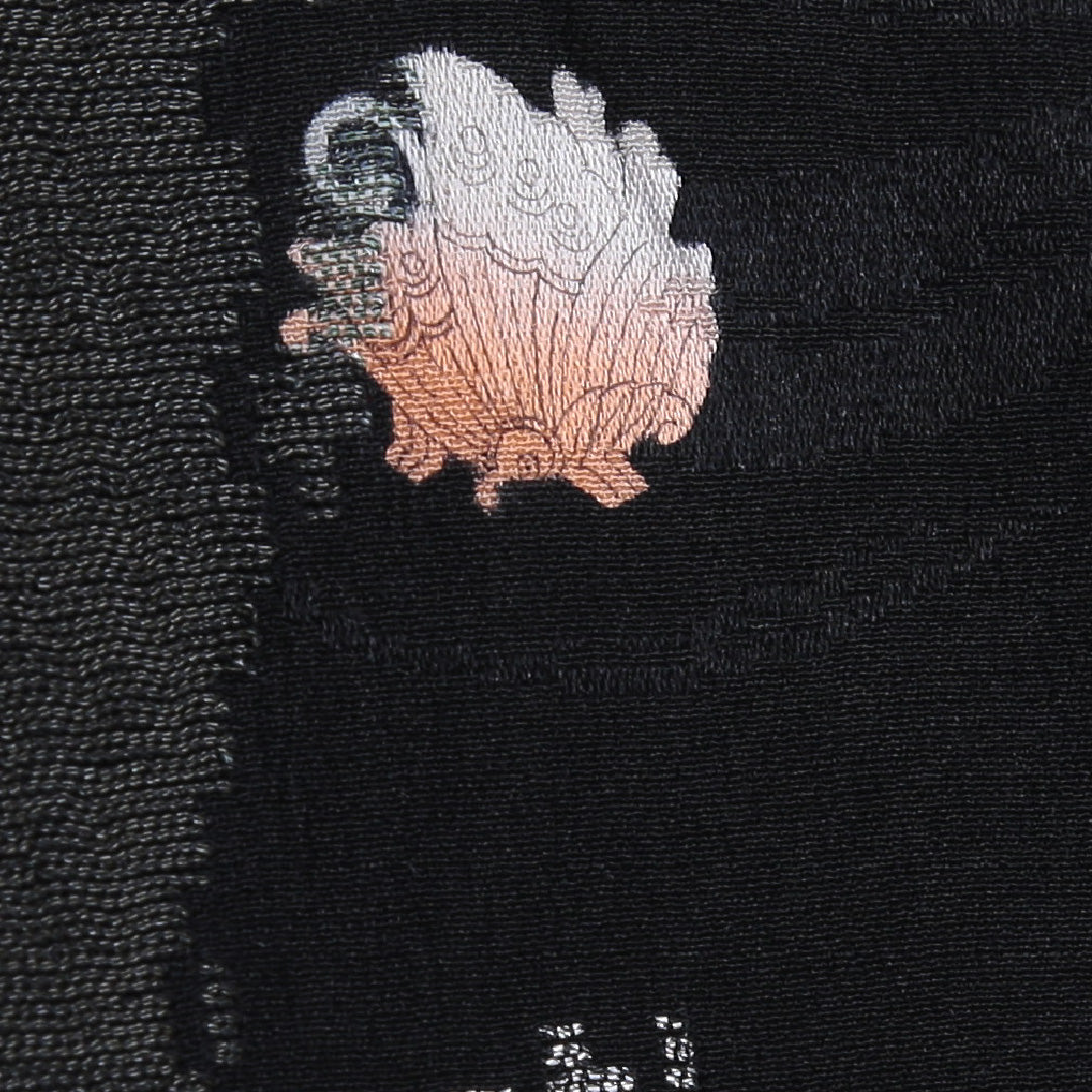 アンティーク 道行コート 袷 身丈86cm 裄丈63cm 正絹 Aランク Sサイズ 刺繍 家紋柄 黒系 RP 1237-05906