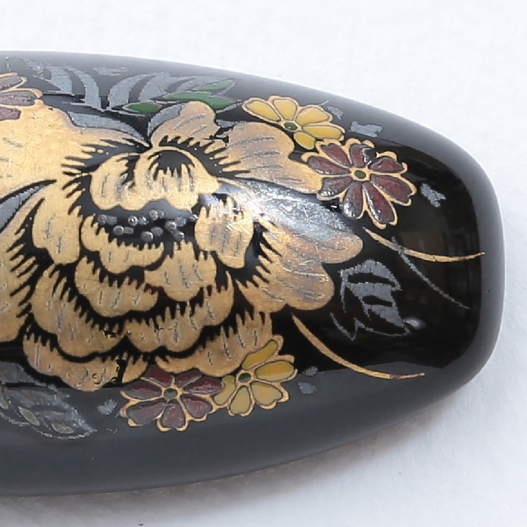 帯留め Aランク 牡丹 漆 黒系 1231-000141
