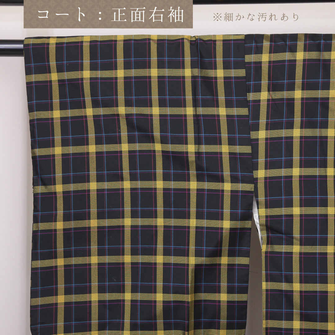 アンサンブル 大島紬 袷 身丈157cm 裄丈65cm 正絹 Bランク インフォーマル 広衿 Mサイズ 格子 紺系 RP 1223-03375