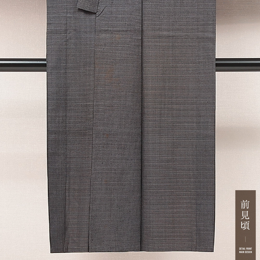 夏物 男着物 身丈127cm 裄丈66cm 正絹 Cランク カジュアル 棒衿 XSサイズ 肩当て 無地 グレー系 RP 1224-17186