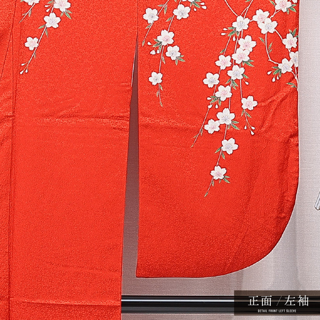 洗える着物 小振袖 袷 身丈161cm 裄丈68cm ポリエステル Sランク セミフォーマル 広衿 Lサイズ 桜 赤系 RP 1216-07042