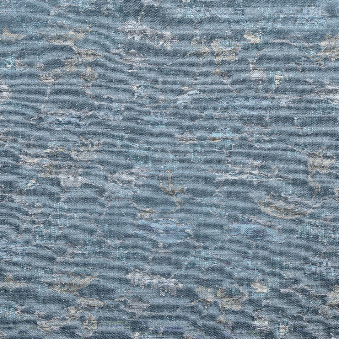 紬 袷 身丈147cm 裄丈63cm 正絹 Aランク XSサイズ 広衿 カジュアル 花鳥風月 青系 1216-02829