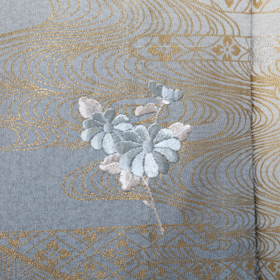 訪問着 袷 身丈159cm 裄丈63cm 正絹 Bランク セミフォーマル 広衿 Mサイズ 金彩 蘇州刺繍 汕頭刺繍 吉祥文様 水色系 HP 1217-04418