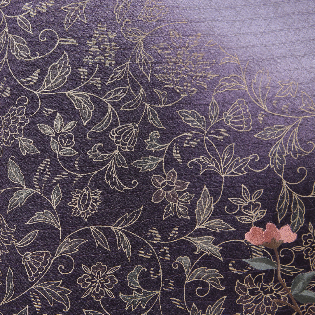 訪問着 袷 身丈160~164cm 裄63.5cm 正絹 蘇州刺繡 唐花 鱗柄 紫系 Sランク 1212-00580