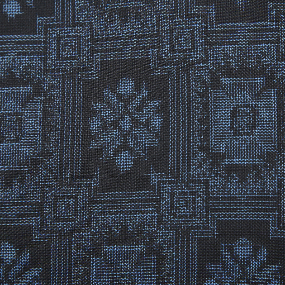 紬(村山大島紬) アンサンブル 袷 身丈162cm 裄丈62cm 正絹 Sランク Lサイズ 広衿 インフォーマル 創作柄 証紙 しつけ糸 紺系 1216-03529