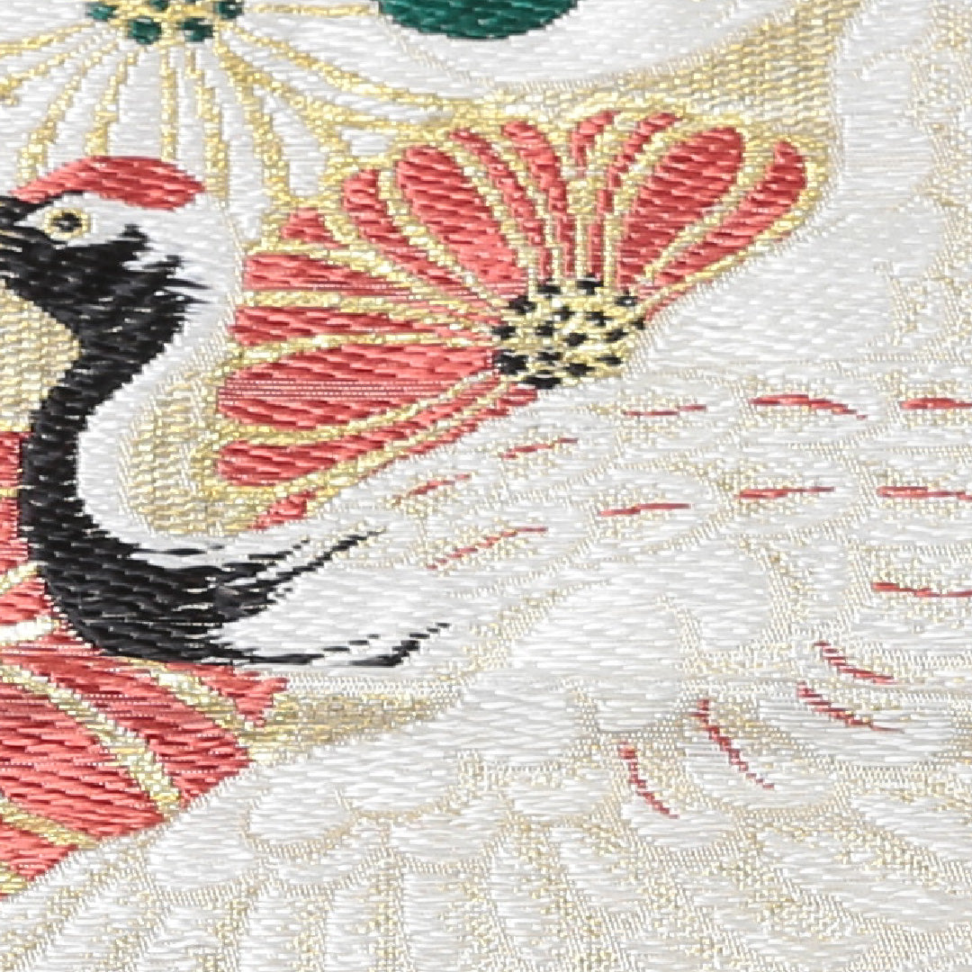 アンティーク 丸帯 帯丈400cm 全通 唐織 吉祥文様 鶴 フォーマル 金系 正絹 Aランク 1223-00581