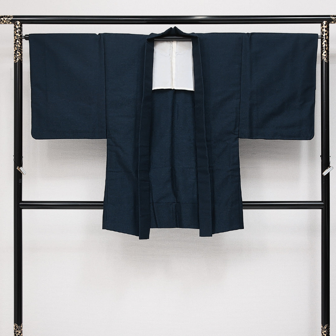 アンサンブル 洗える着物 ウールの男着物 単衣 身丈140cm 裄丈65cm ウール Sランク カジュアル 棒衿 Mサイズ 無地 紺系 RP 1224-14428
