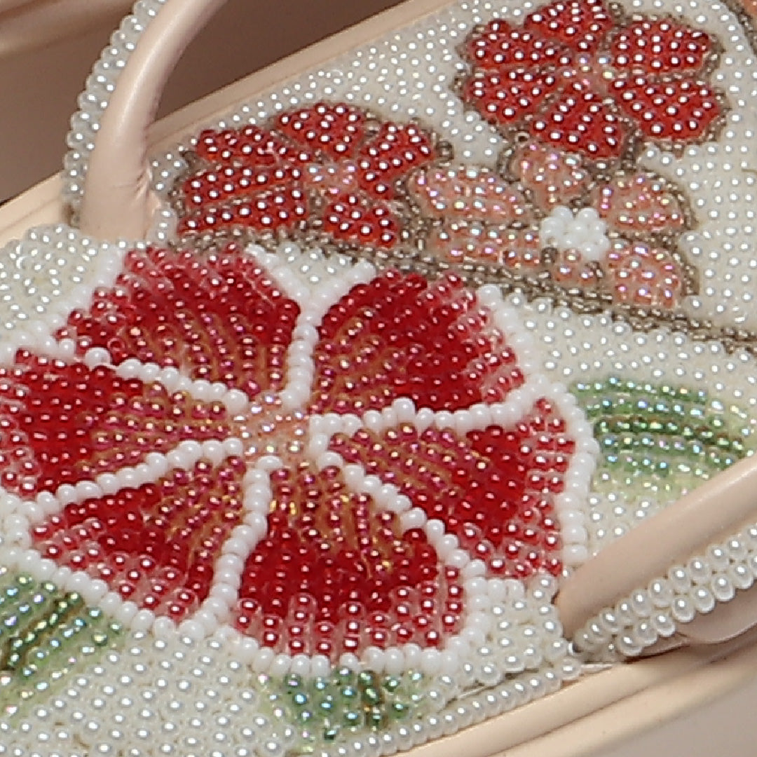 草履 カジュアル Bランク Lサイズ 23.5cm 高さ4cm ビーズ クリーム系 白系 1251-01088