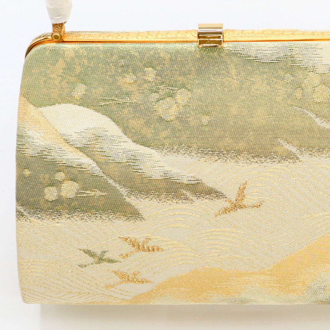 未使用品 草履・バッグセット 礼装用 Mサイズ 23cm 高さ5cm 錦織 正絹 東京 神田胡蝶 山水 金銀箔 クリーム系 金系 1251-00471