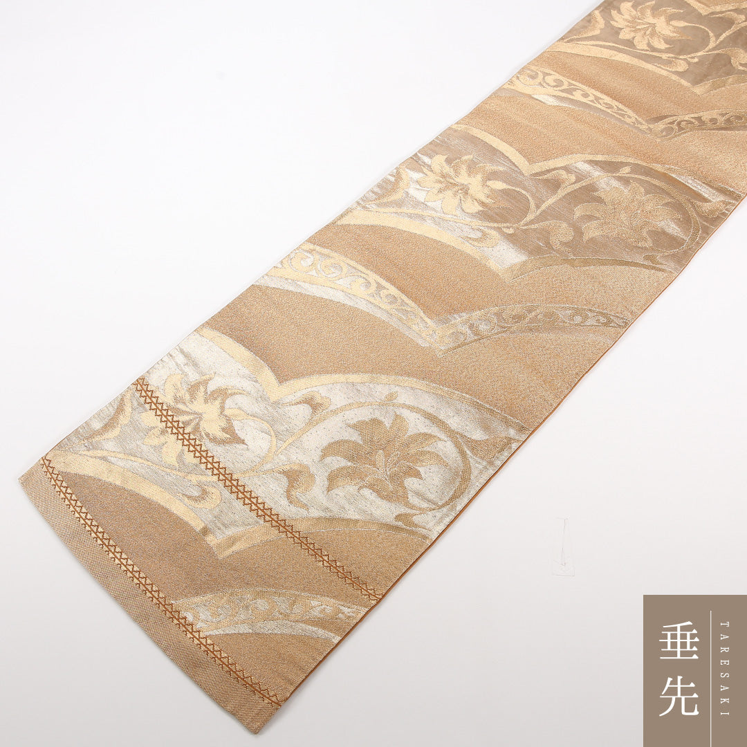 袋帯 帯丈408cm 正絹 六通 セミフォーマル 唐草 茶系 1243-02530