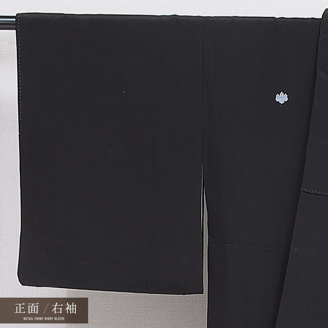 洗える着物 黒留袖 袷 身丈161cm 裄丈64cm ポリエステル Aランク 五つ紋 (五三桐) フォーマル 広衿 Lサイズ 金彩 比翼 松鶴 山水 黒系 M4 1213-07091