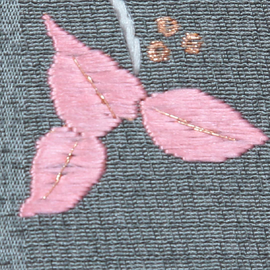小紋 袷 身丈160cm 裄丈62cm 正絹 Sランク インフォーマル 広衿 Lサイズ 刺繍 縞 花柄 緑系 PO 1221-01813