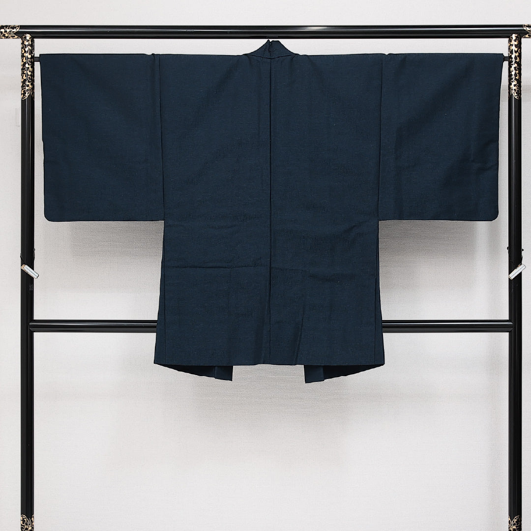 アンサンブル 洗える着物 ウールの男着物 単衣 身丈140cm 裄丈65cm ウール Sランク カジュアル 棒衿 Mサイズ 無地 紺系 RP 1224-14428