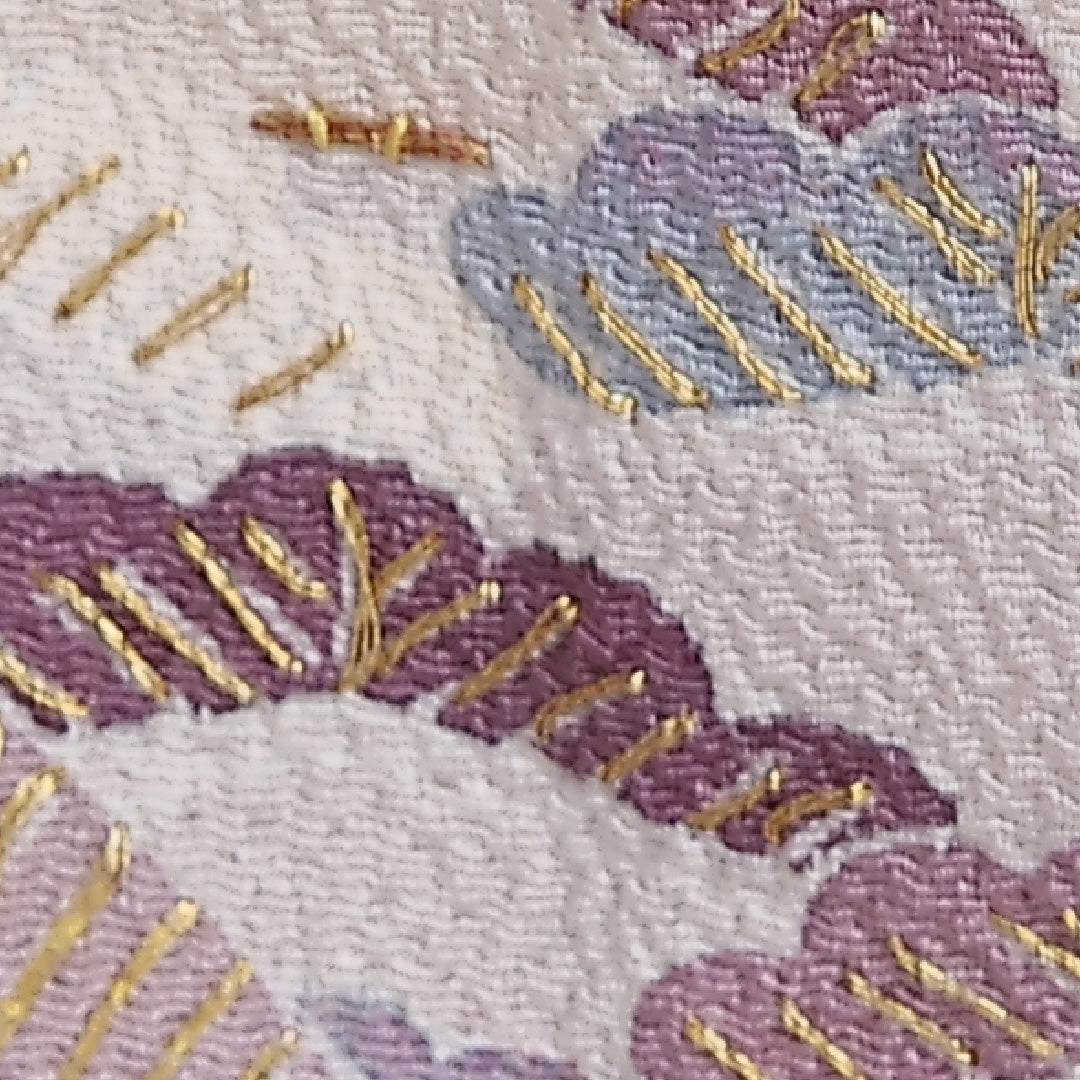 色留袖 五つ紋 身丈150cm 裄丈59cm Cランク 正絹 袷 広衿 S 金駒刺繡 茶屋辻 丸に三つ柏 鬼縮緬 フォーマル 紫系 1211-F0282