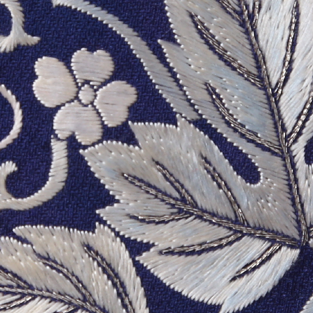 訪問着 袷 身丈160~164cm 裄62cm 正絹 葡萄 壺 蘇州刺繡 鉄紺 青系 Aランク 1212-00614