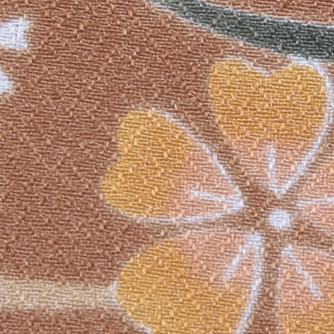 小紋 洗える着物 単衣 身丈164cm 裄丈66cm ポリエステル Aランク Lサイズ 広衿 インフォーマル 芝草 桜 茶系 1215-01188