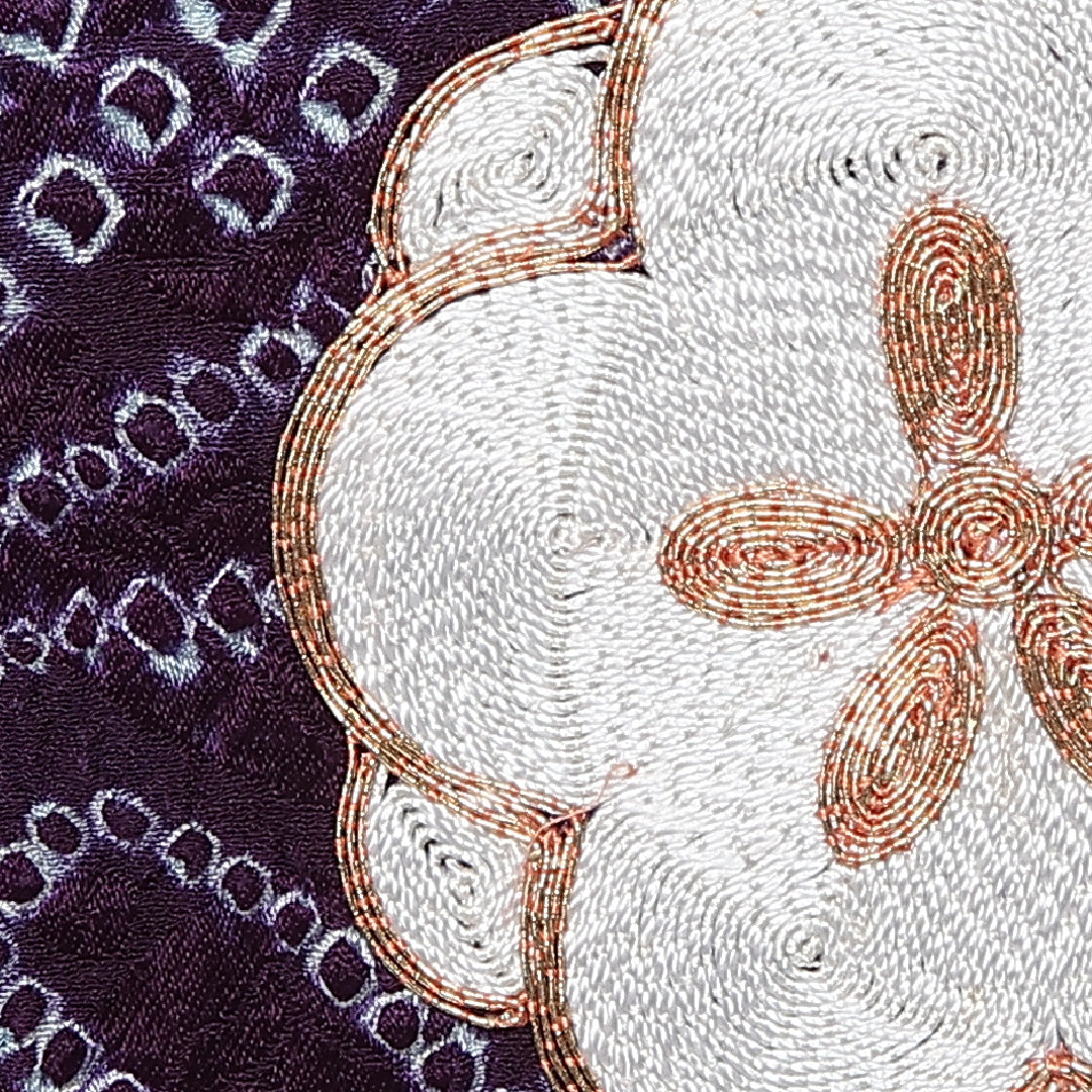 振袖 身丈158cm 裄丈64cm Aランク 袷 正絹 XL 広衿 絞り 金駒刺繍 吉祥文様 扇 古典柄 桜 花柄 紫系 1213-F0437