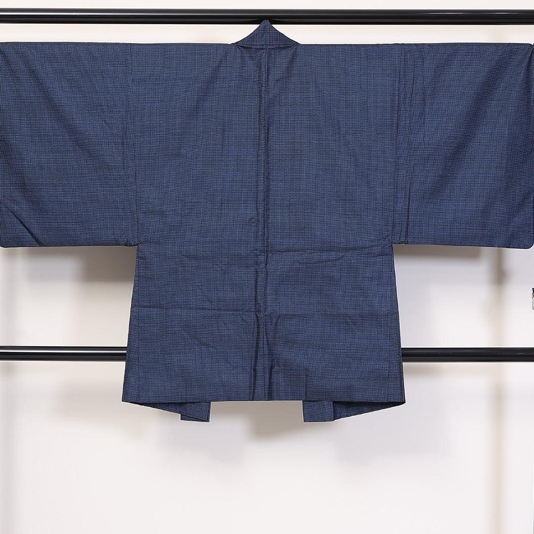 アンサンブル 男着物 (本場大島紬) 袷 身丈147cm 裄丈70cm 正絹 Aランク インフォーマル 棒衿 Lサイズ 証紙 亀甲 紺系 M4 1224-06234