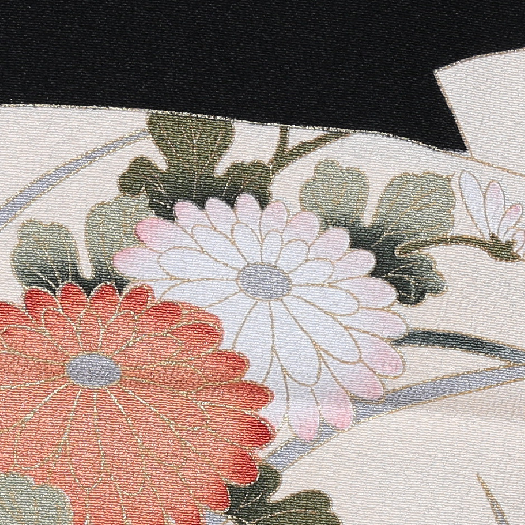 黒留袖 五つ紋 五三桐 身丈163cm 裄丈62.5cm Sランク 正絹 袷 広衿 L 京友禅 雉 牡丹 フォーマル 黒系 1211-F0189