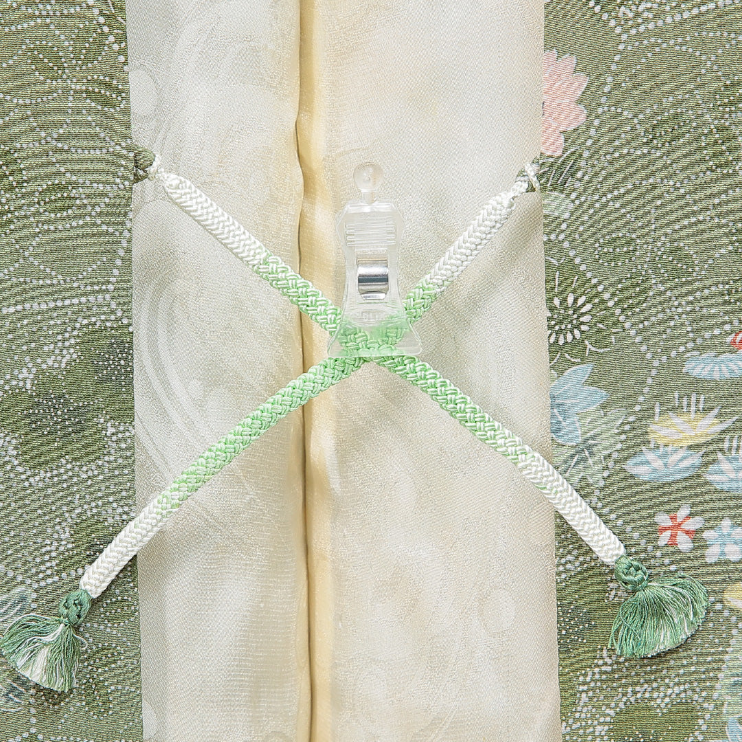 羽織 袷 身丈81cm 裄丈63cm 正絹 Sランク カジュアル Sサイズ 紐あり 松竹梅 緑系 RP 1232-14840