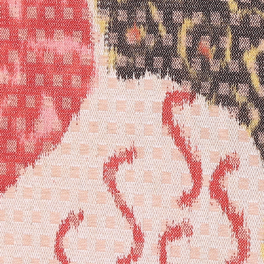 紬 袷 身丈152cm 裄丈65cm 正絹 Aランク Sサイズ バチ衿 カジュアル 扇 朱系 1216-03329