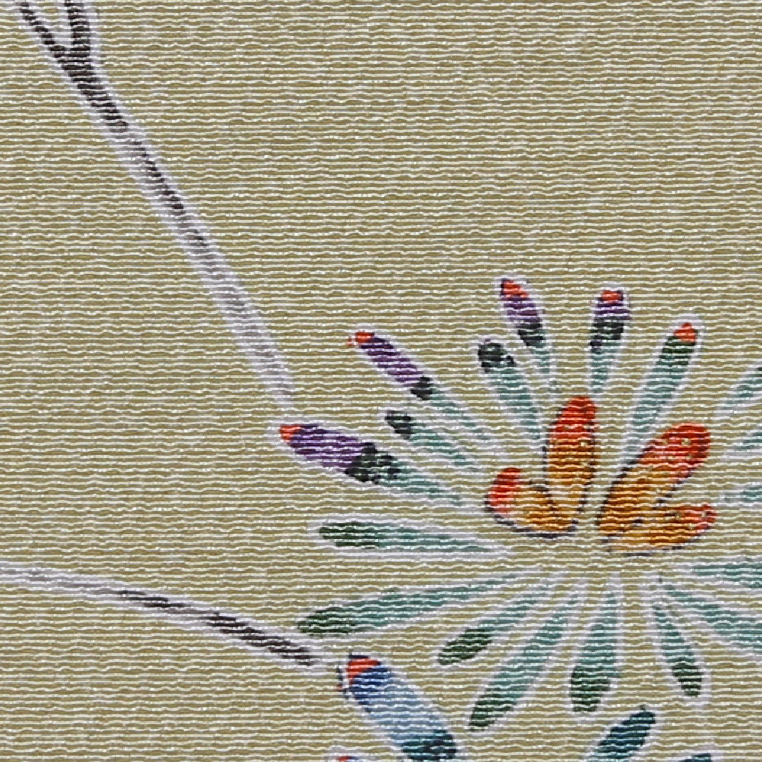 小紋 袷 身丈166cm 裄丈66cm 正絹 Aランク XLサイズ 広衿 インフォーマル ちりめん 梅 松 緑系 茶系 1215-01805