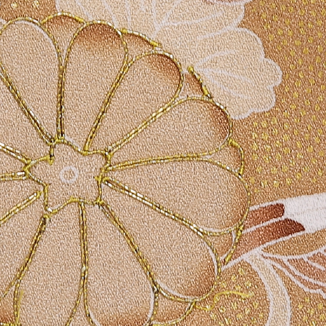 色留袖 一つ紋 身丈151cm 裄丈62cm Cランク 正絹 袷 広衿 S 金駒刺繍 桐 梅 セミフォーマル クリーム系 1211-F0284