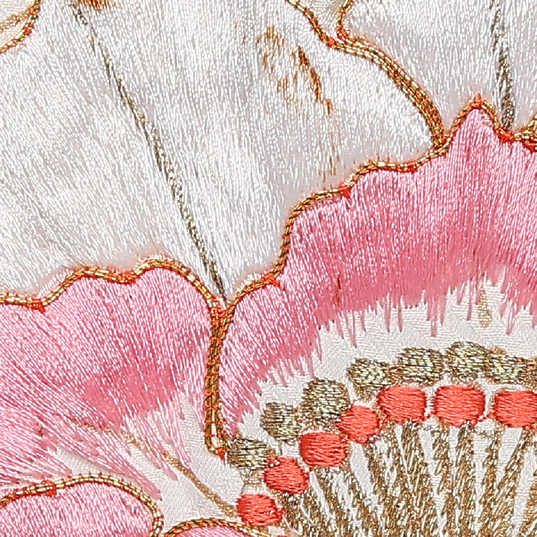 振袖 身丈157cm 裄丈64.5cm Sランク 袷 正絹 XL 広衿 ぼかし 金彩 刺繍 金駒刺繍 吉祥文様 古典柄 牡丹 花柄 朱系 1213-F0429