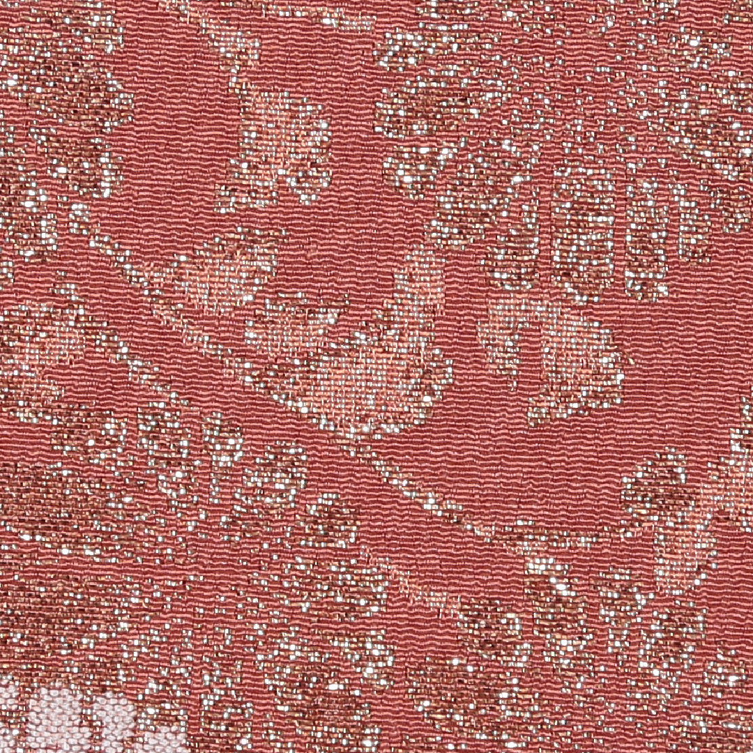 お召 袷 身丈156cm 裄65.5cm 正絹 流水 花柄 金糸 ピンク系 Aランク 1216-00588